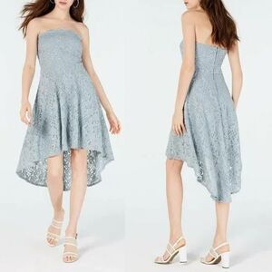 City Studio High/Low Strapless Prom Dress, Blue Glitter Lace, Size 11